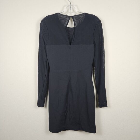 Dress The Population Brinley Black Mesh S Long Sleeve Ruched Mini Sheer Party - Picture 4 of 16